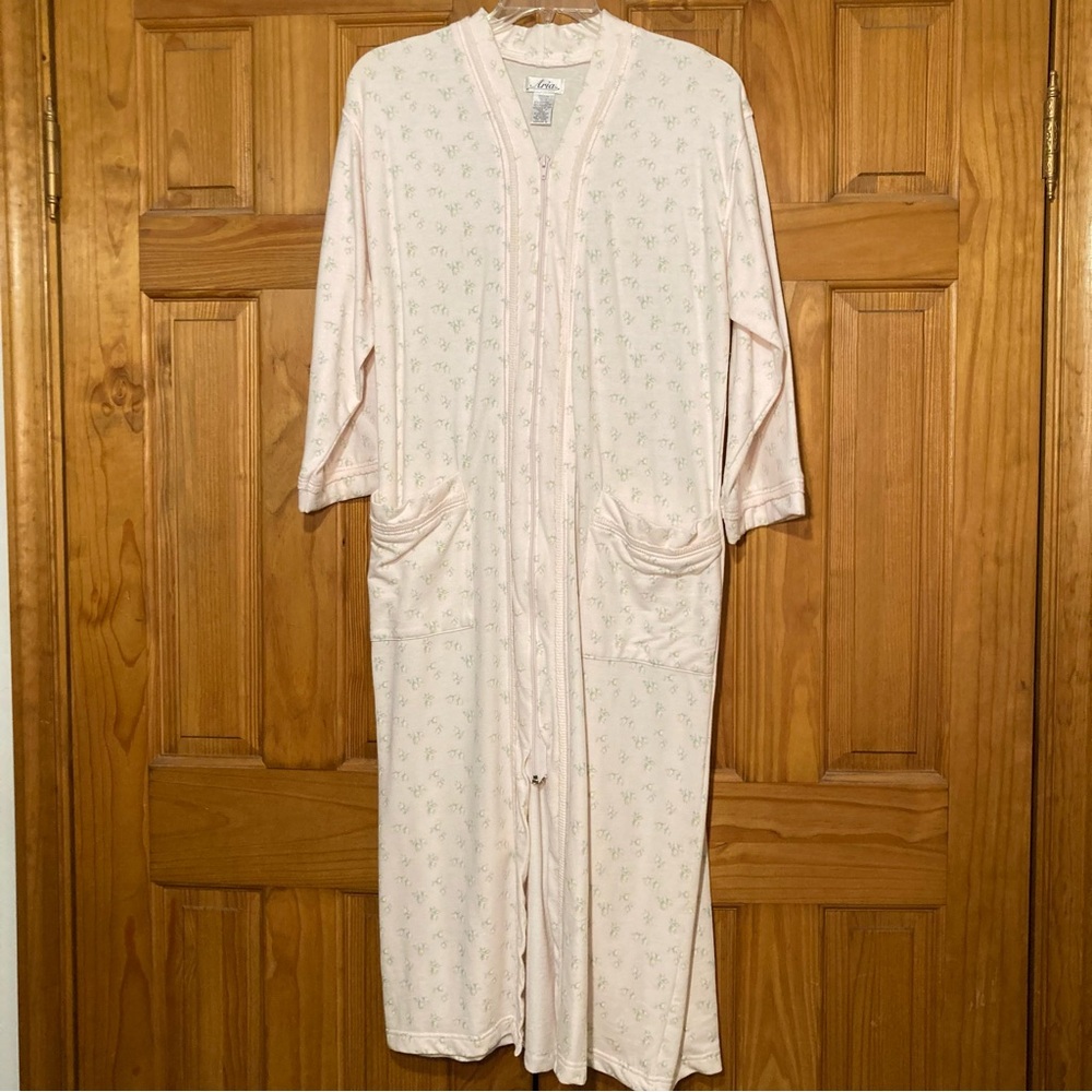 EUC Aria Vintage 80s 90s Long Zipper Nightgown Housecoat Robe Pink Size M Medium